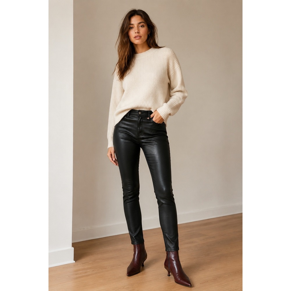 White House Black Market Black Coated High-Rise Skinny Faux Leather Pants 6